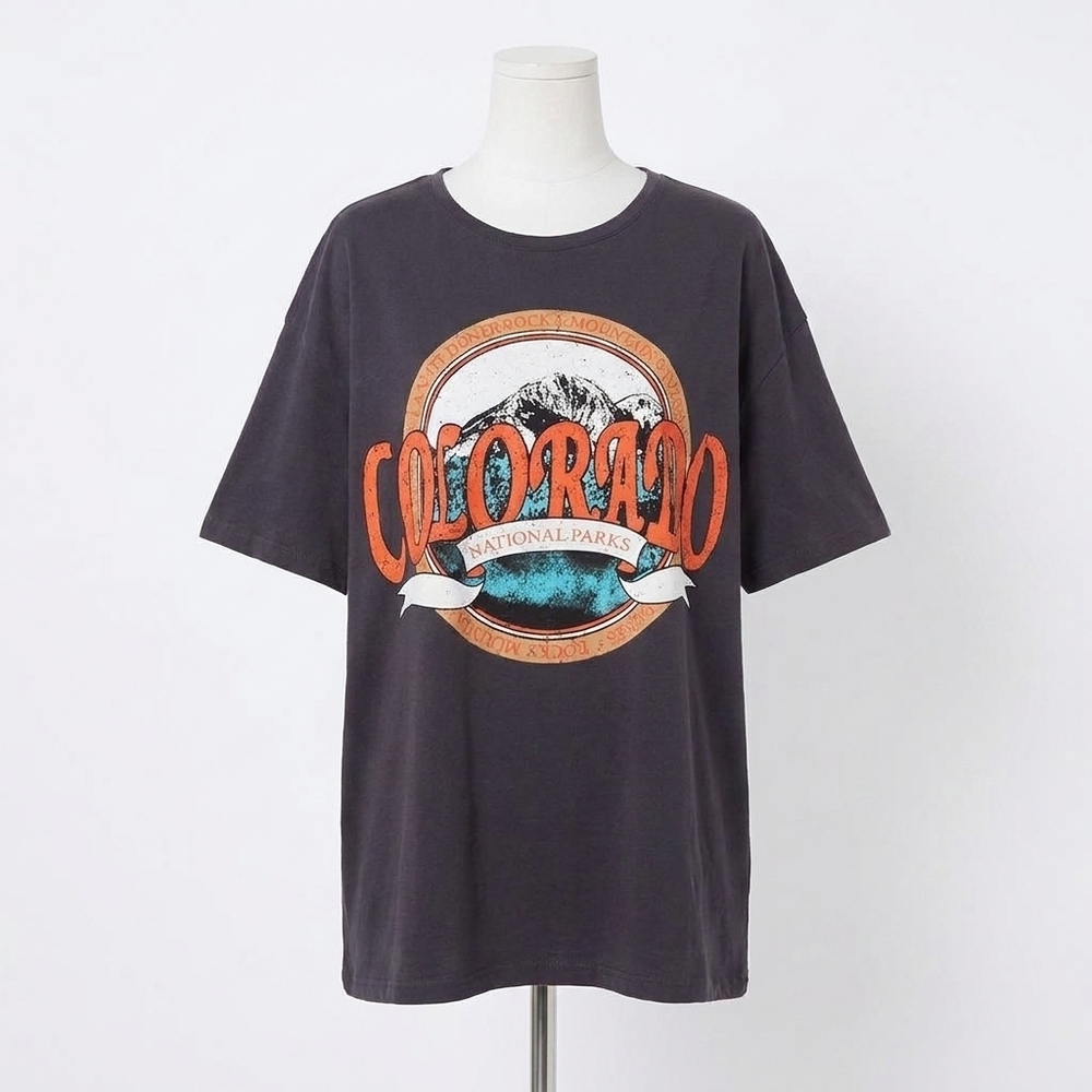 NEW AMBAR colorado printed short sleeve tshirt in anthracite